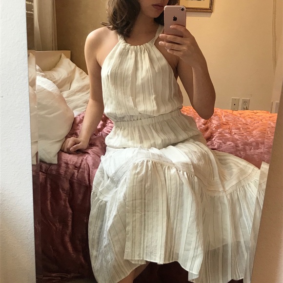 Rebecca Taylor White Striped Tiered Halter Dress 8 - Picture 3 of 8
